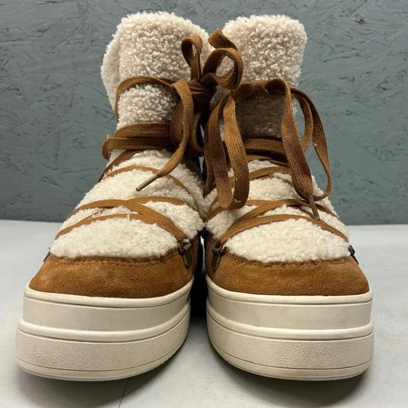 JSLIDES Winter Boots Women's Brown Suede Shearling Lined Lace Up Casual 8.5 - Picture 8 of 16